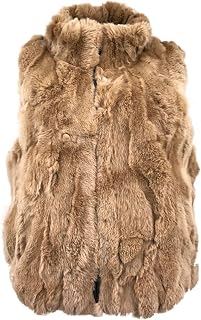 LVCOMEFF Women Real Rex Rabbit Fur Vest Furry Fluffy Classic With High Collar Sleeveless Outwear Top