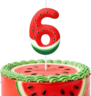 Number 6 Birthday Candles, Watermelon Candles for Birthday Decorations, 6th Candle Cake Topper for Boys Girls Party Decorations, Fruit Themed Cake Decor Supplies