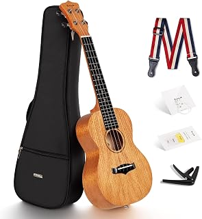 Enya EUC-25D 23 Inch Concert Ukulele, Solid Mahogany Top, Natural | Beginner Ukulele Kit with Gig Bag, Capo, Strap and Picks, for Adults, Students, Lessons, Practice and Travel