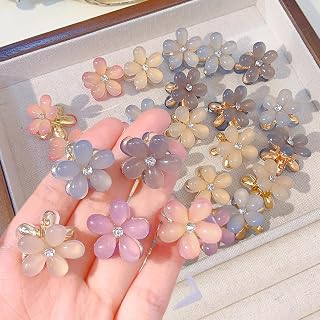 5Pcs Crystal Flower Hair Clips Fashion Metal Mini Crab Hair Clips for Women Simple Hair Accessories (Beige,5PCS)