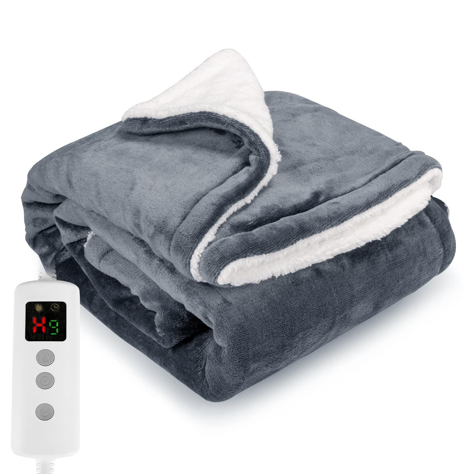 Heated Blanket Electric Throw 160x130CM, Dark Grey, Heating Blanket | 10 Levels 