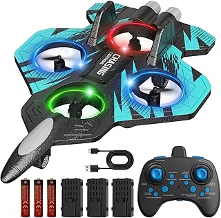 FUNPX Foam RC Plane with 3 Drone Batteries and 3*AAA Batteries (Black/Blue) | 360° flips & stunts, LED night flying, headless mode for easy control, durable foam construction, ideal for beginners aged 6+
