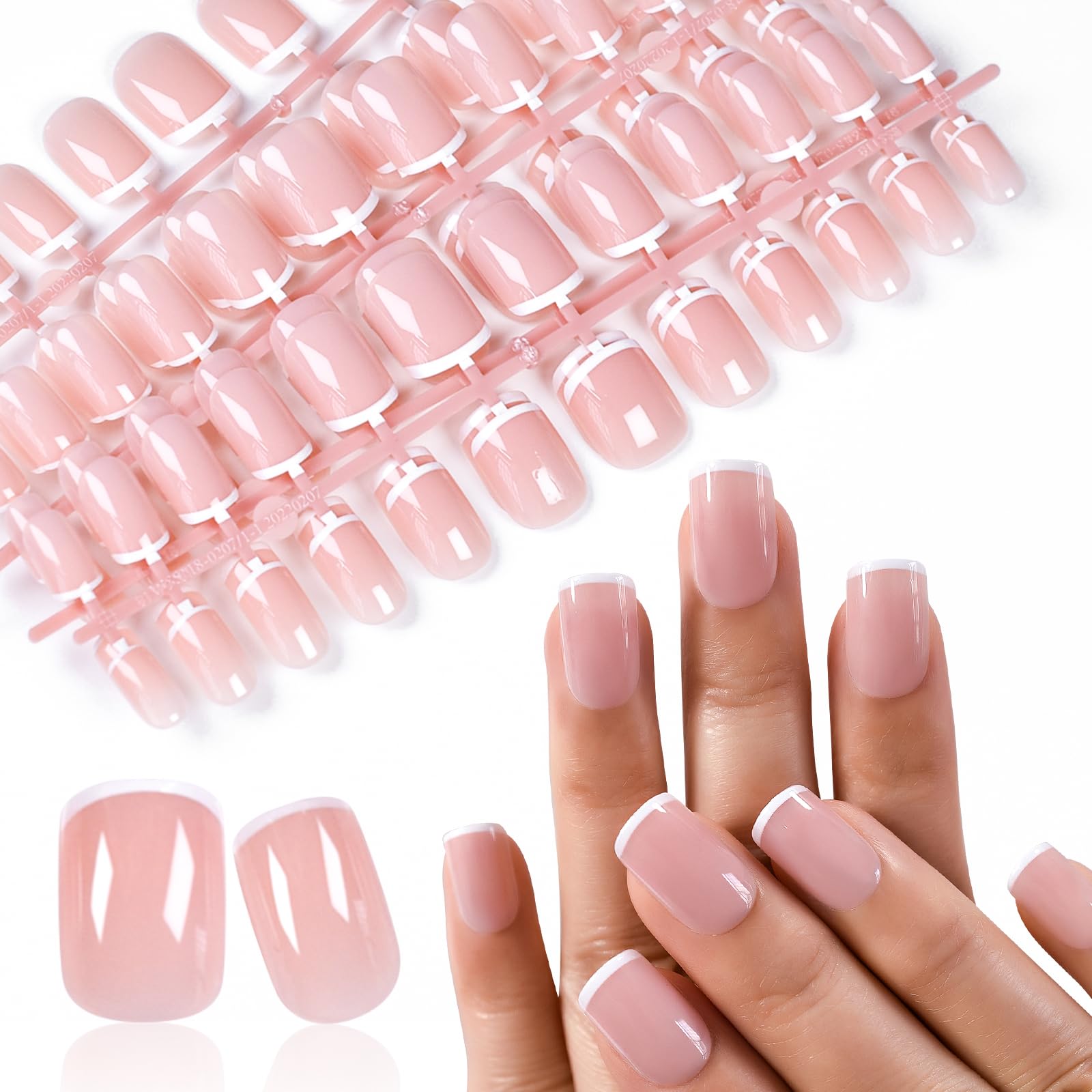 120pcs Medium Length Press-On Nails 5 Kit Pre-Designed French Fake Nails Salon G
