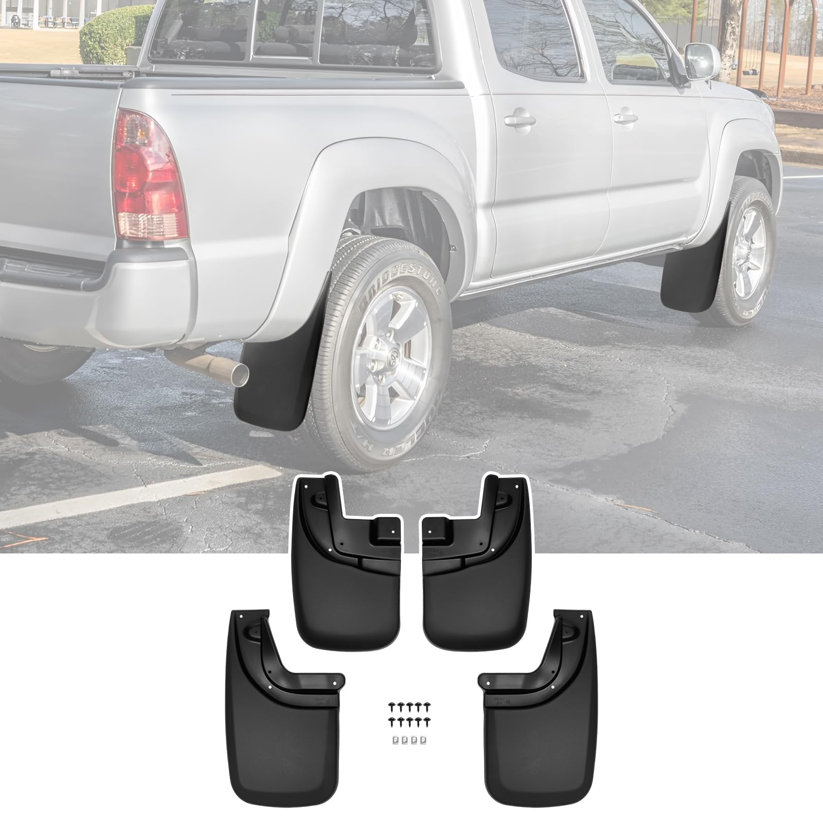 JTYZSM Mud Flaps for 2005-2015 Toyota Tacoma with OEM Fender Flares, No Drill Sp