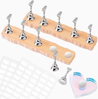 Nail Stand for Press On Nail Holder for Painting Nails, Magnetic Fake Nail Stands Tips, Heart Shape Nail Holder with Double-sided Tape Practice Nail Art Tools（Wood B）