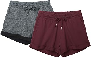 icyzone Women's Summer Sports Shorts with Pockets for Leisure Jogging Gym Yoga Pack of 2