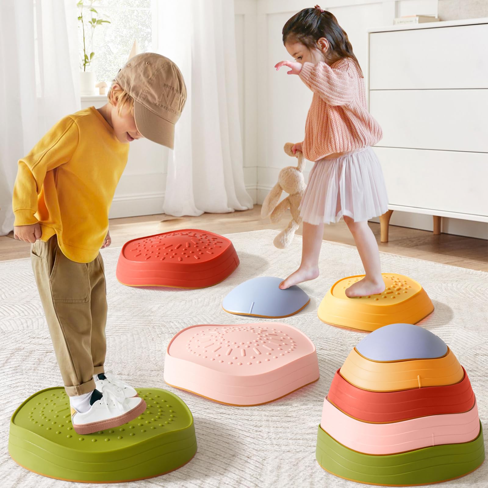 Tiny Land Stepping Stones for Kids, 5pcs Non-Slip Balance Toddler Toys | Sensory