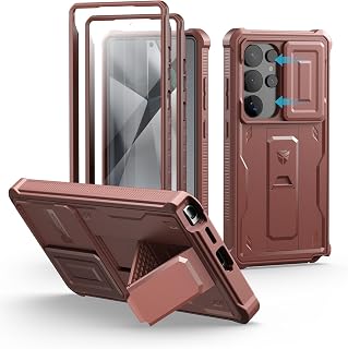 Dexnor for Samsung Galaxy S25 Ultra Case with Built-in Slide Camera Cover & Screen Protector & Kickstand, Heavy-Duty Shockproof Rugged Case Full-Body Bumper Protective Cover - Red