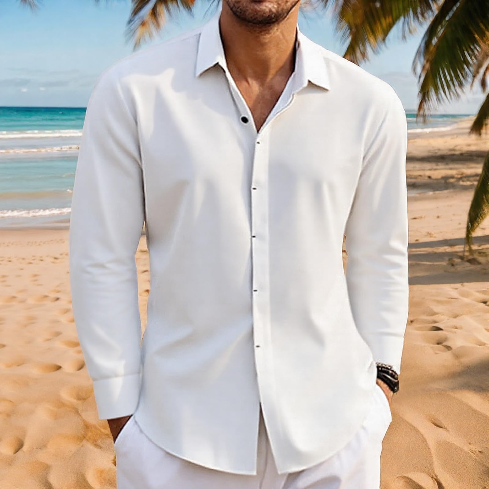 Men's Casual Linen Dress Shirts Long Sleeve Button Down Shirt Hippie Clothes for