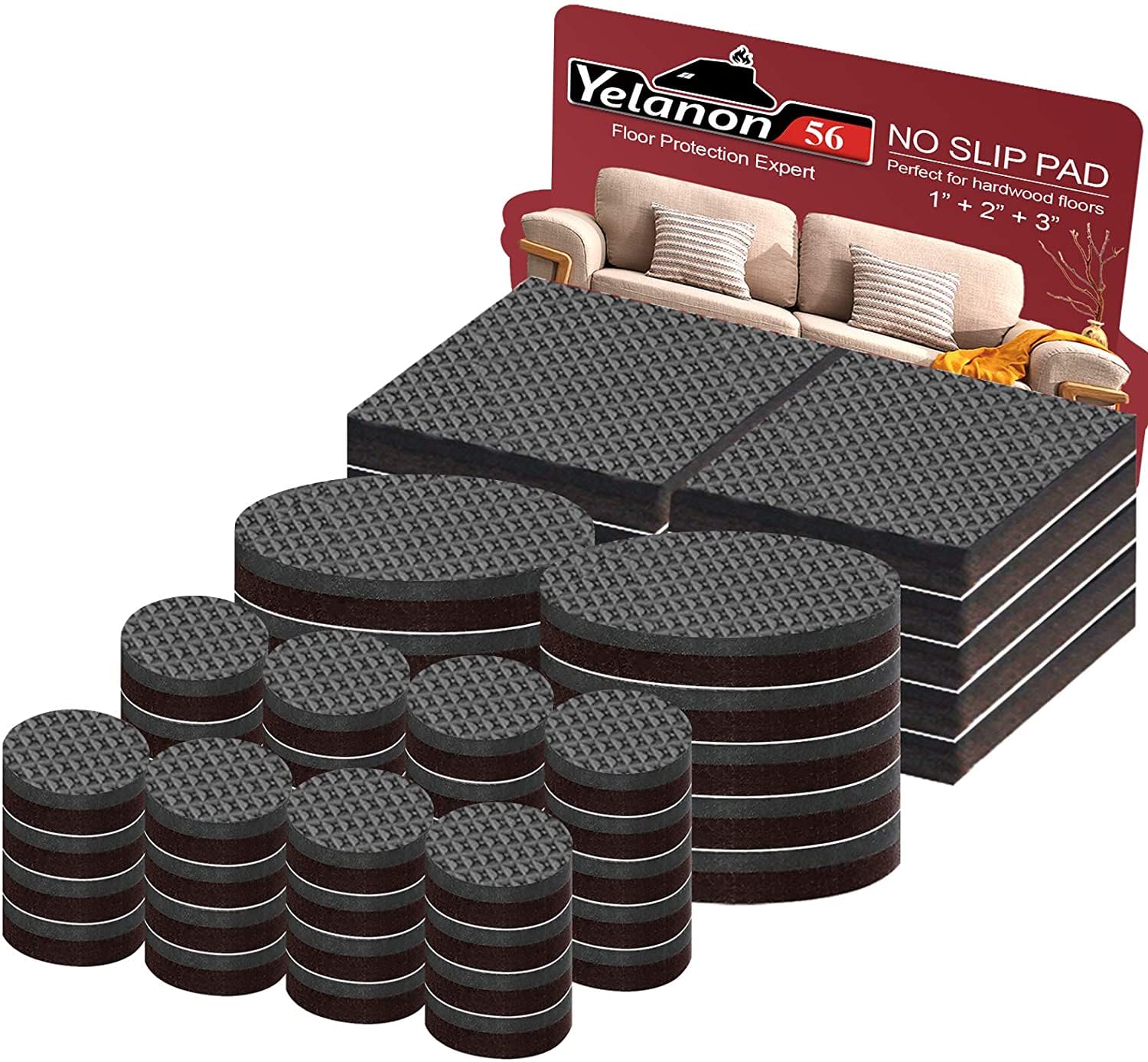 Non Slip Furniture Pads for Hardwood Floors -Yelanon Furniture Grippers | 56pcs（