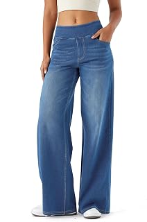 LaiEr Women's Wide Leg Jeans, High Waist, Straight Legs, Loose Fit, Very Elastic Casual Jeans, Suitable for Yoga, Fitness and Leisure Sports