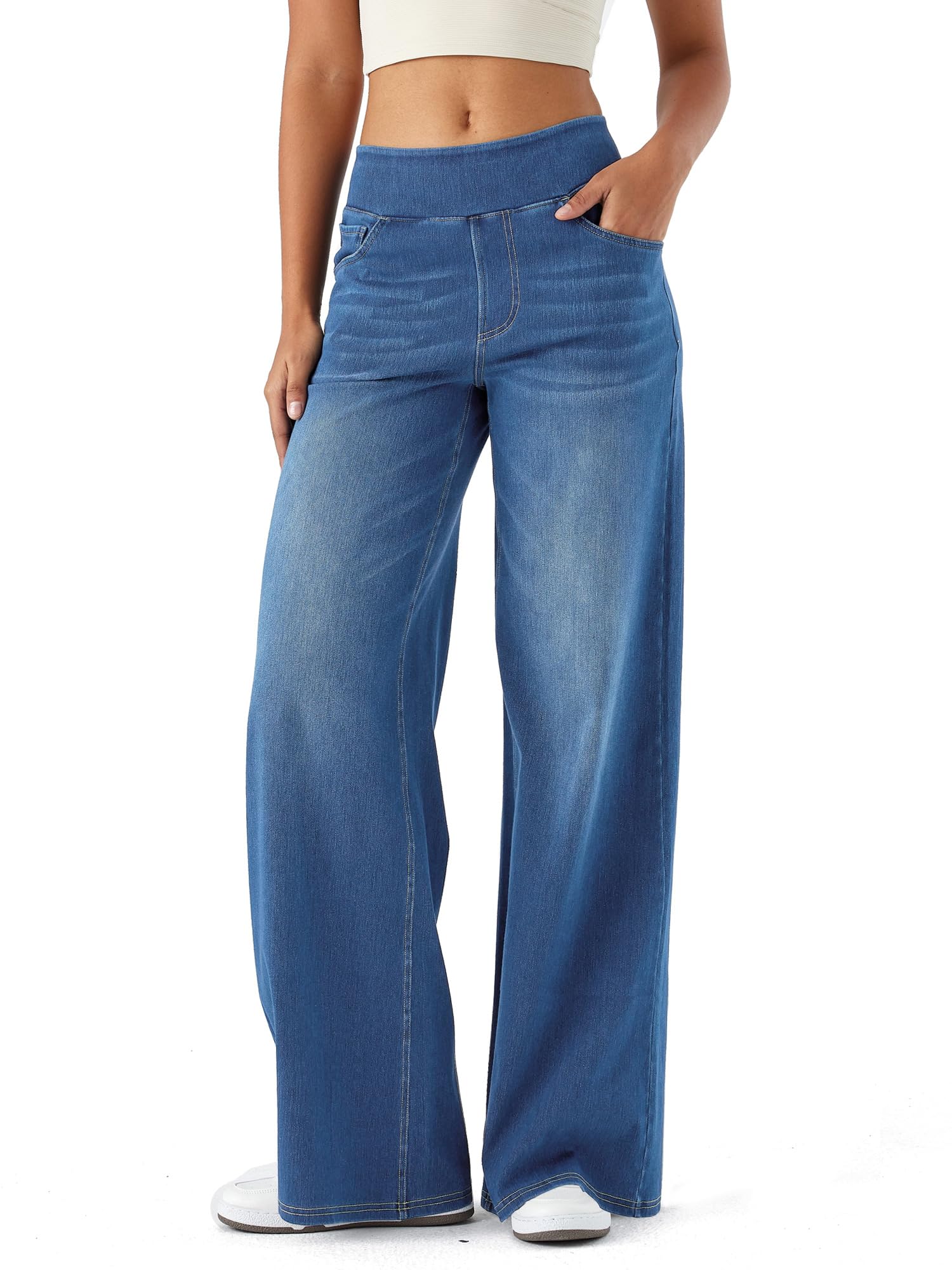 LaiEr Women's Wide Leg Jeans, High Waist, Straight Legs, Loose Fit, Very Elastic