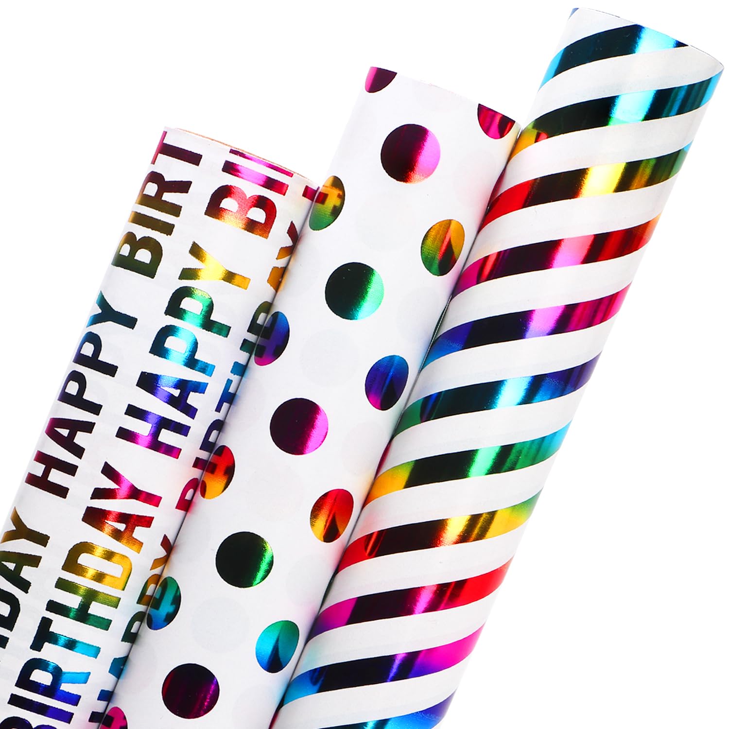 Ribbli Birthday Wrapping Paper Iridescent Gift Wrapping Paper Mini Roll, 3 Rolls