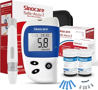 sinocare Blood Glucose Meter/Blood Sugar Monitor Safe-Accu2 /Blood Sugar Test Kit with Test Strips x 50 & Case for UK Diabetics -in mmol/L
