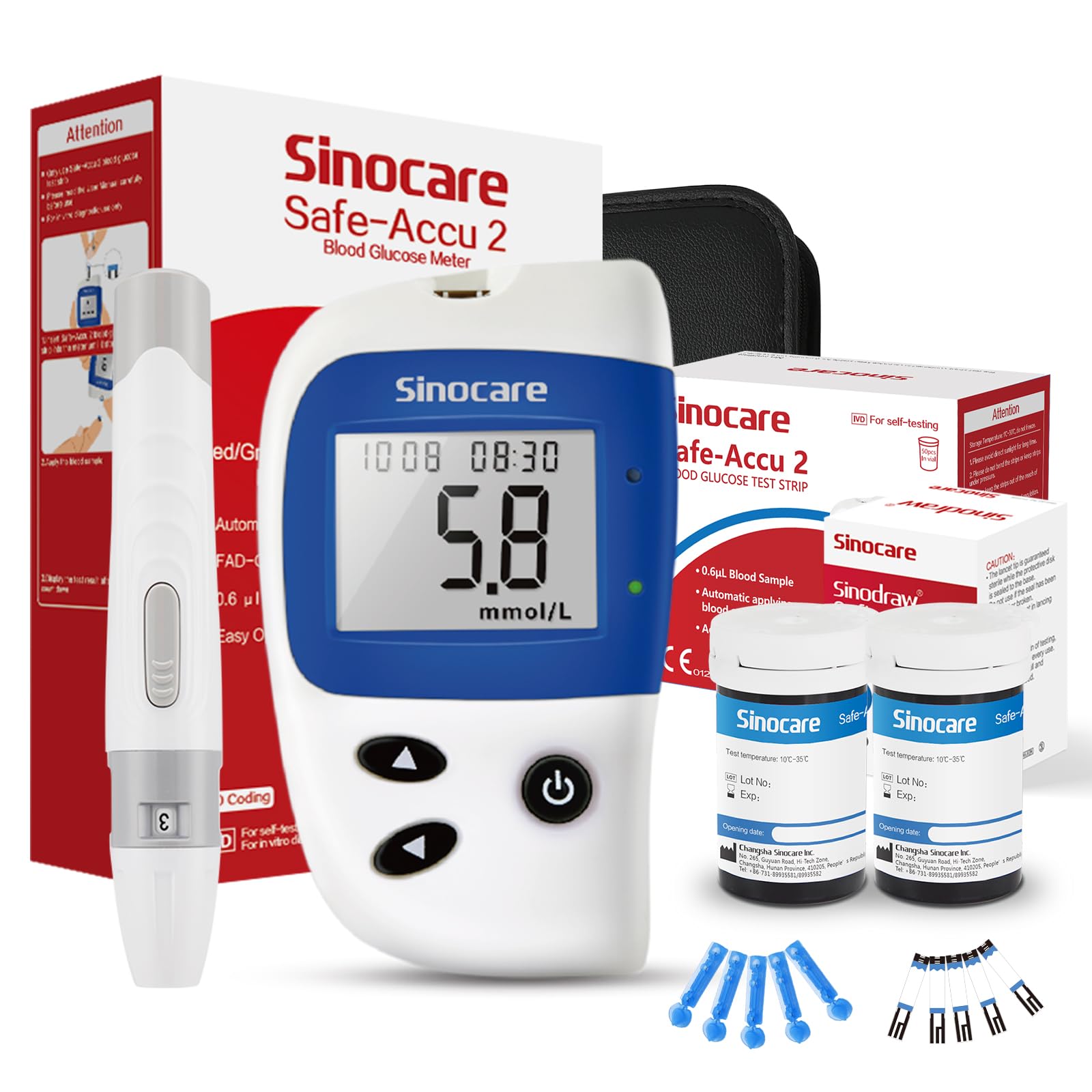 sinocare Blood Glucose Meter/Blood Sugar Monitor Safe-Accu2 /Blood Sugar Test Ki