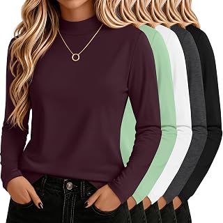 5 Pack Mock Turtleneck Cotton Shirts for Women