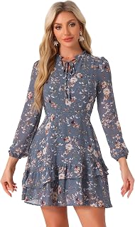 Allegra K Women Spring Dresses Layered Tiered Chiffon Mini Floral Dress