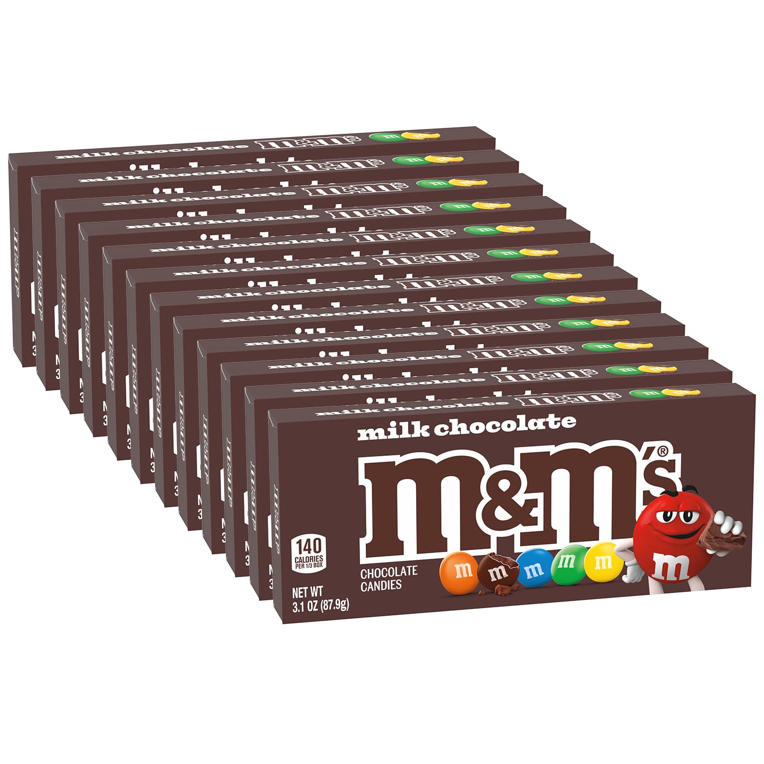 M&M'S Milk Chocolate Candy Movie Theater Candy Box, 3.10 oz, Pack of 12 | Real M