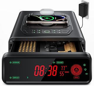 TRRKO Biometric Gun Safe for Handgun, 0.3S Auto-Open & 2X Wireless Charging | Handgun Safe with Fingerprint, 10.25" Smart Display & Silent Mode, Fits 2 Full-Size Pistols, for Nightstand/Bedside/Home Use.