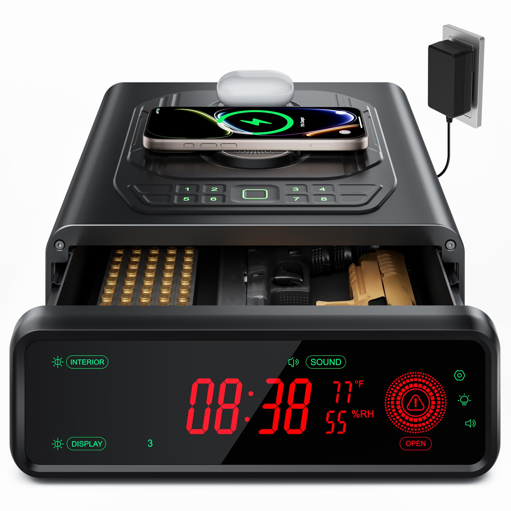 TRRKO Biometric Gun Safe for Handgun, 0.3S Auto-Open & 2X Wireless Charging | Ha