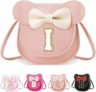 Toddler Purse Girl Wallet for Kids 2 3 4 5 6 7 8 9 Year Old Birthday Gifts,Cute Mouse Ear Bow Crossbody Shoulder Purse,Personalized Initial Toddler Purse Wallet Gifts for Little Girl (Pink_I)