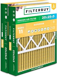 Filterbuy 20x25x5 Air Filter MERV 11 Pet & Allergy Defense (2-Pack) | Pleated HVAC AC Furnace Replacement for Honeywell FC100A1037, Lennox X6673 & More (Actual Size: 19.88 x 24.75 x 4.38)