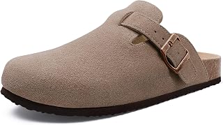 Beslip Womens Suede Clogs with Cork Footbed Comfortable Arch Support