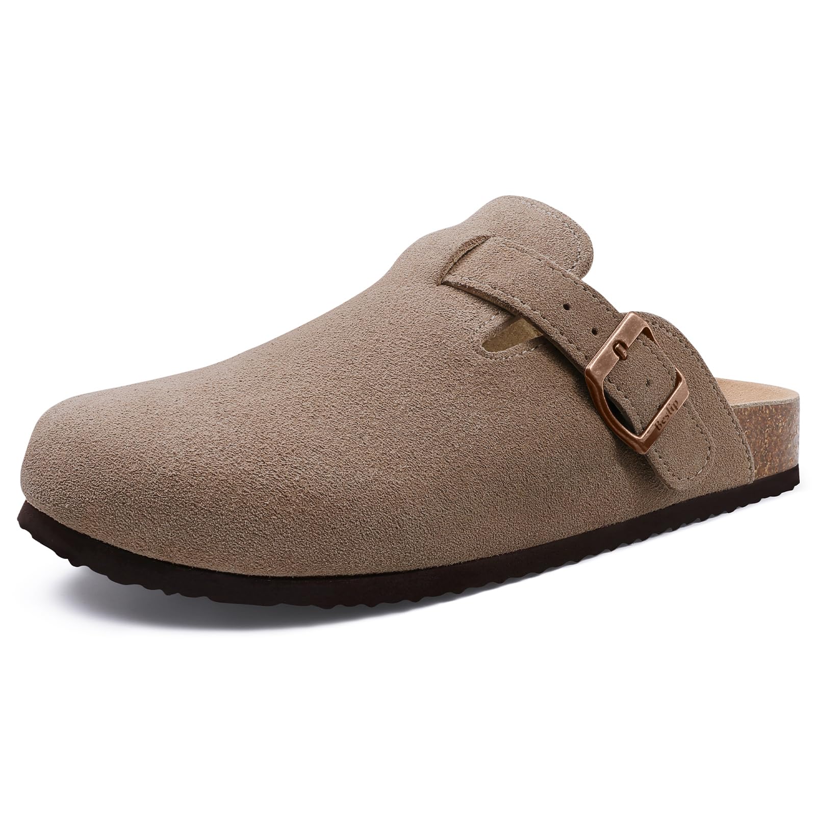 Beslip Womens Suede Clogs with Cork Footbed Comfortable Arch Support