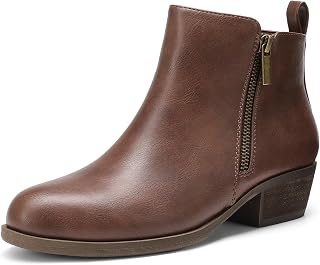 DREAM PAIRS Women's Classic Chunky Low Heel Side Zipper Booties