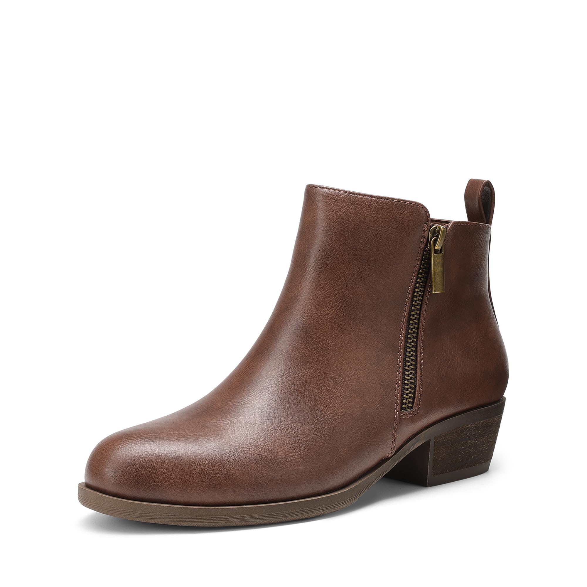 DREAM PAIRS Women's Classic Chunky Low Heel Side Zipper Booties