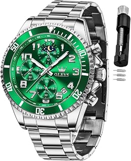 OLEVS Luxury Mens Chronograph Lunar Phase Two Tone Stainless Steel Waterproof Luminous Business Calendar