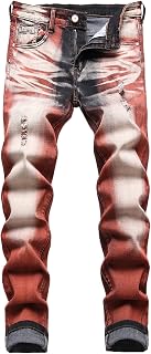 Junbaoss Men's Stretch Jeans Slim Fit Ripped Skinny Jeans for Men Destroyed Jeans Fashion Straight Leg Trousers with Comfortable Elastic Waistband