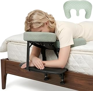 Massage Headrest for Bed, Massage Head Holder with Arm Rest & Breast Pillow | Adjustable Massage Face Cradle for Bed with Pu Leather & Foam Pillow, Ergonomic Home Massage kit for Women-Friendly Comfort
