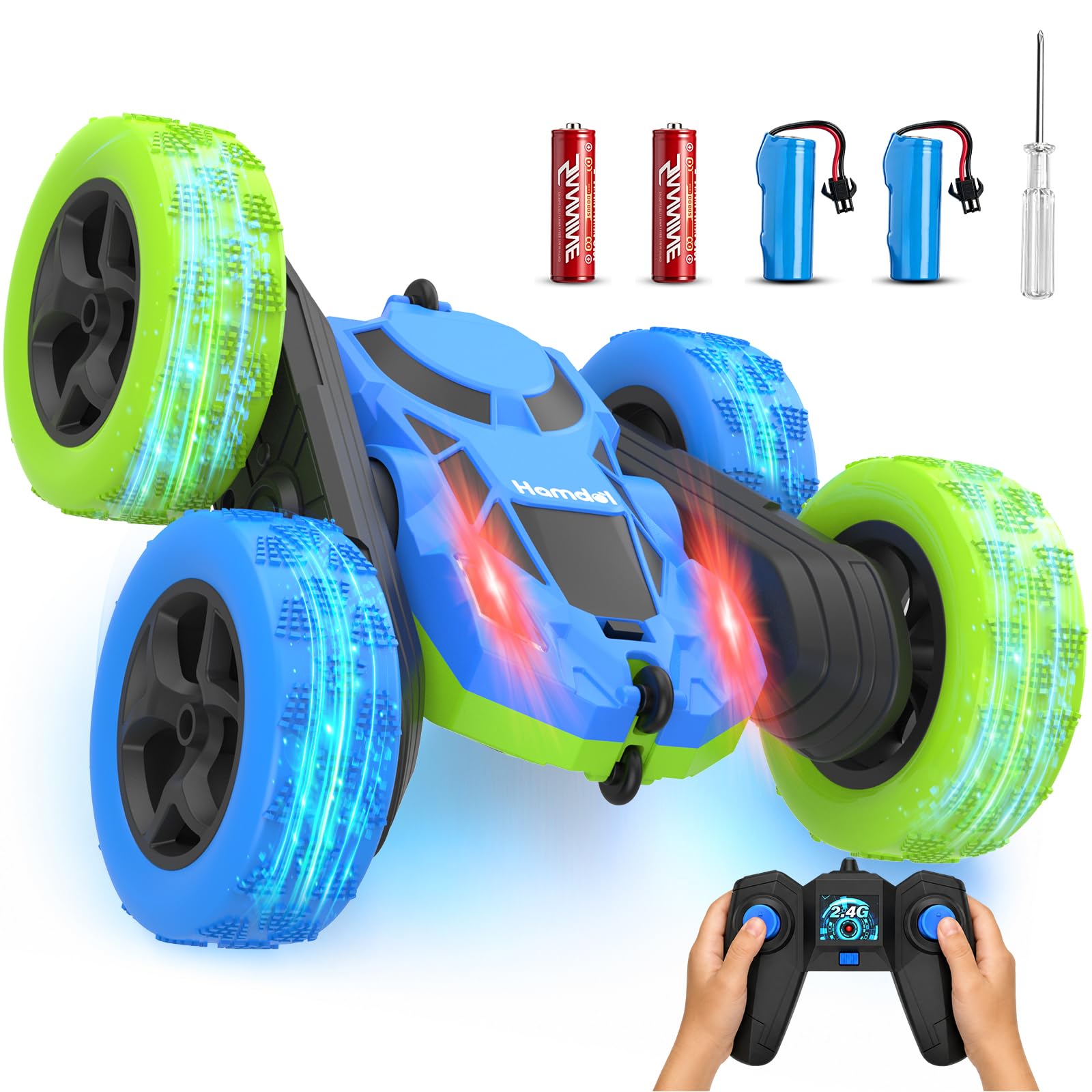 Hamdol Remote Control Car for Kids, 360° Rotating Double-Sided RC Car with LED H