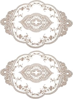 Retro Lace Placemats 12x17 Inch Oval Embroidered Table Placemats French Crochet Doilies Coasters Cup Mats for Home Wedding Pure Grey Brown Pack of 2