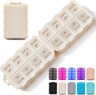 Compact & Foldable Weekly Pill Organizer 2 Time a Day, 7-Day AM PM Pill Box | Large Capacity, Dual Protection, Etched Labels- Week Daily Travel Vitamin Case Holder, Supplement Fish Oil Medicine Dispenser