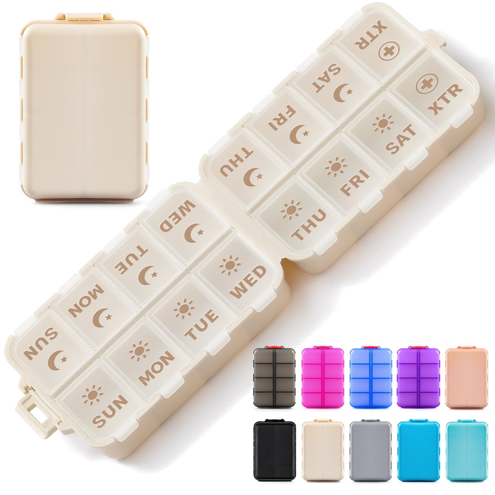 Compact & Foldable Weekly Pill Organizer 2 Time a Day, 7-Day AM PM Pill Box | La