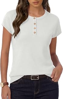 Rapbin Women Blouses Spring Tops for Women 2026 Cap Sleeve Sweater Crew Neck Summer Outfits Dressy Casual