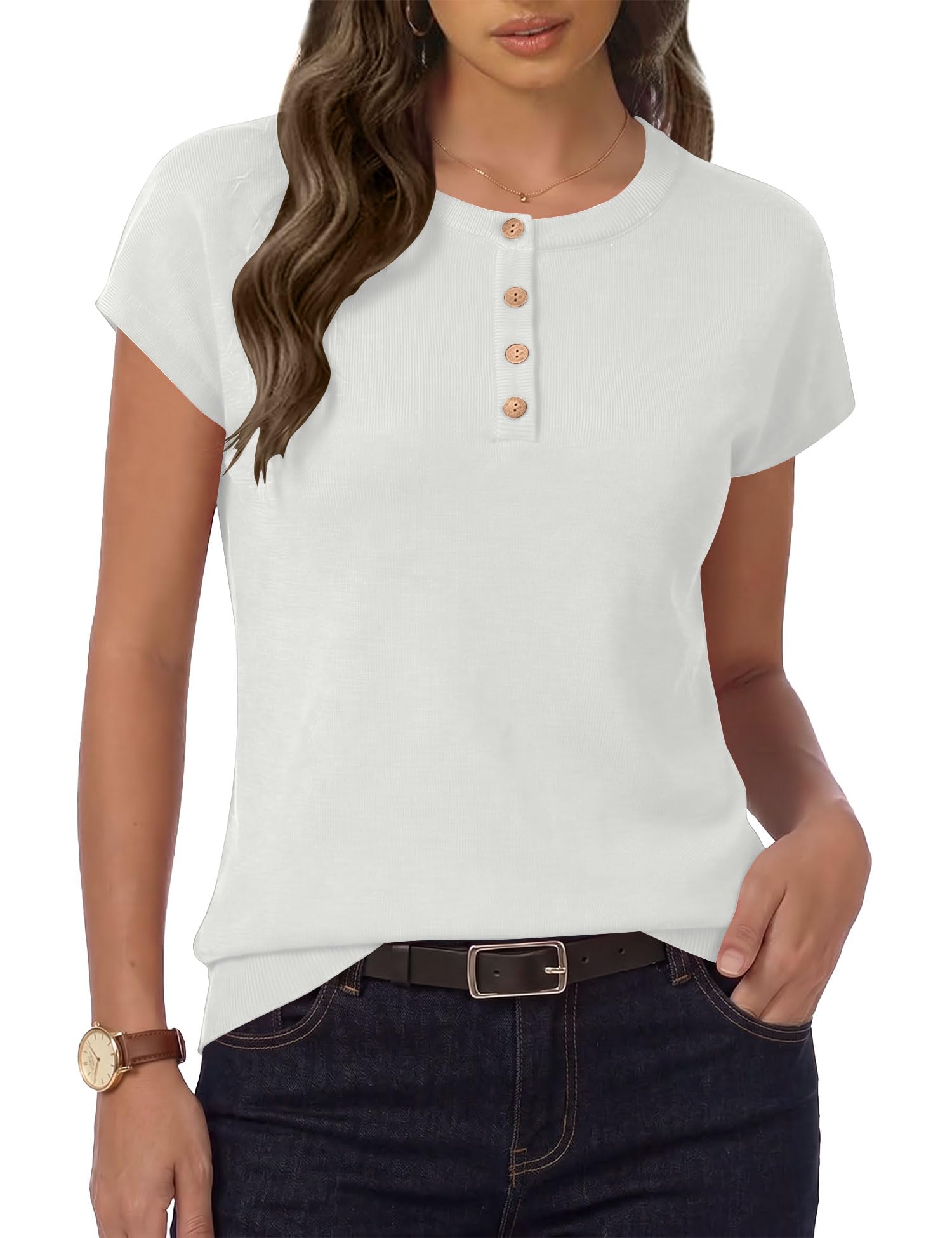 Rapbin Women Blouses Spring Tops for Women 2026 Cap Sleeve Sweater Crew Neck Sum