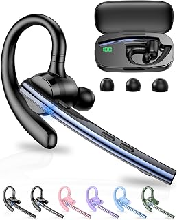New Bee Bluetooth Headset V5.1 72H Talk Time Dual Mic with Mute Button for Business, Wireless Hand-Free Bluetooth Earpiece with 500mAh Charging Case for Cell Phone Calls Trucker Driver Laptop