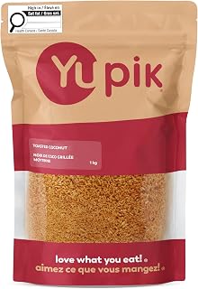 Yupik Toasted Coconut, Shredded, Sweetened, 1 kg, Gluten-Free, Kosher, Vegan, Fine Coconut Flakes, Oil-Free, Source of Fiber, Sweet Snacks, Ideal for Baking & Topping