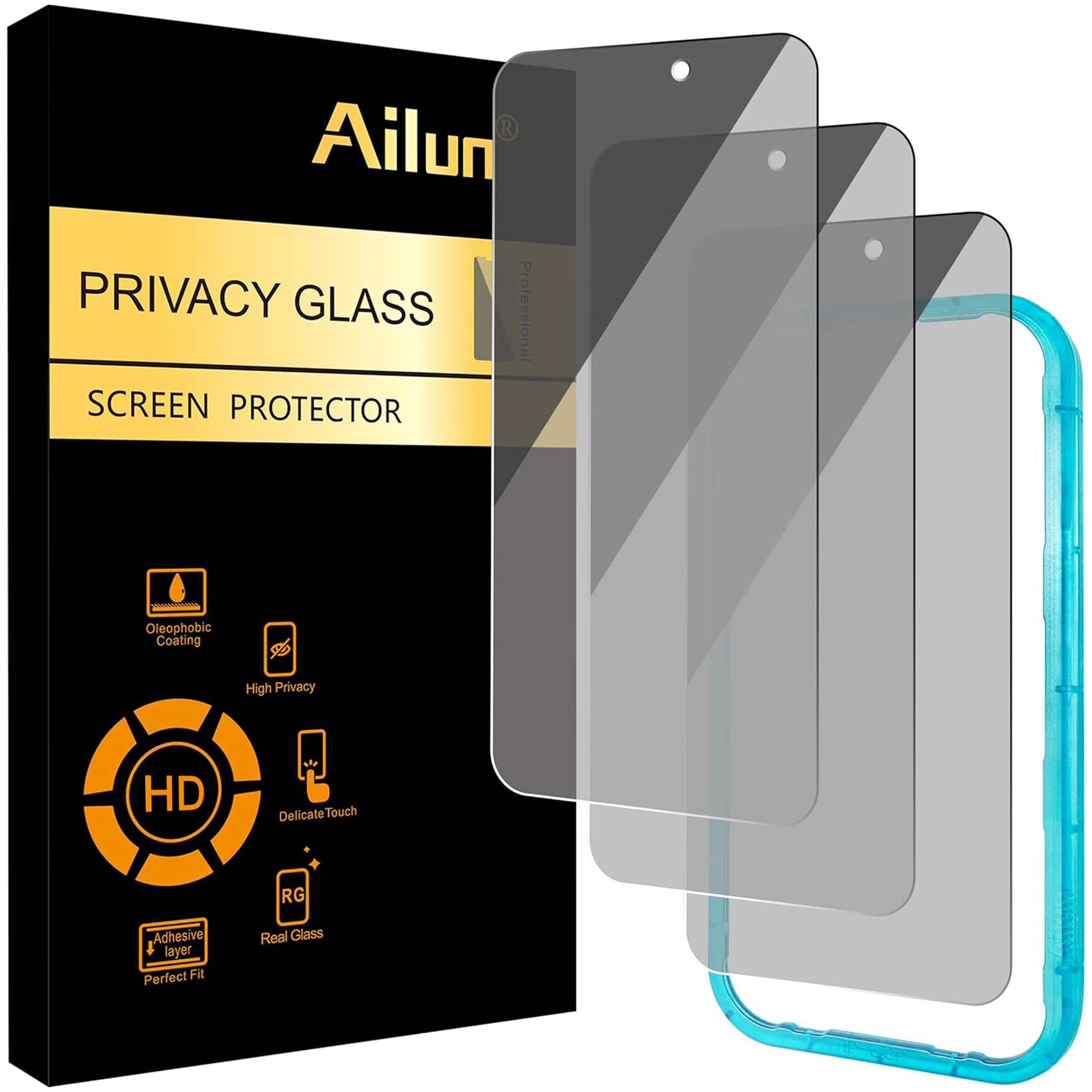 Ailun 3 Pack Privacy Screen Protector for iPhone 17 Pro, Tempered Glass | 6.3 in