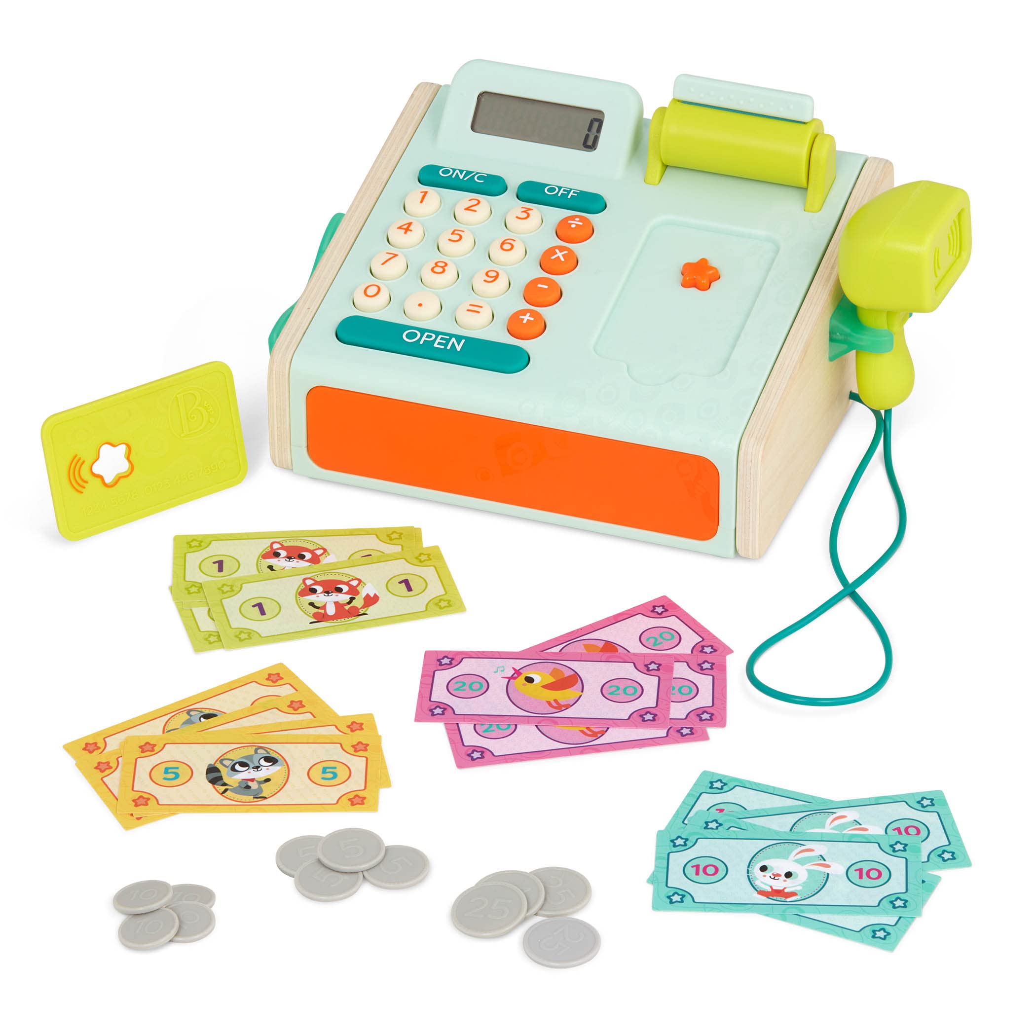 B. toys Mini Cashier Playset, Toy Cash Register with Scanner, 30 Pcs | 30-piece 