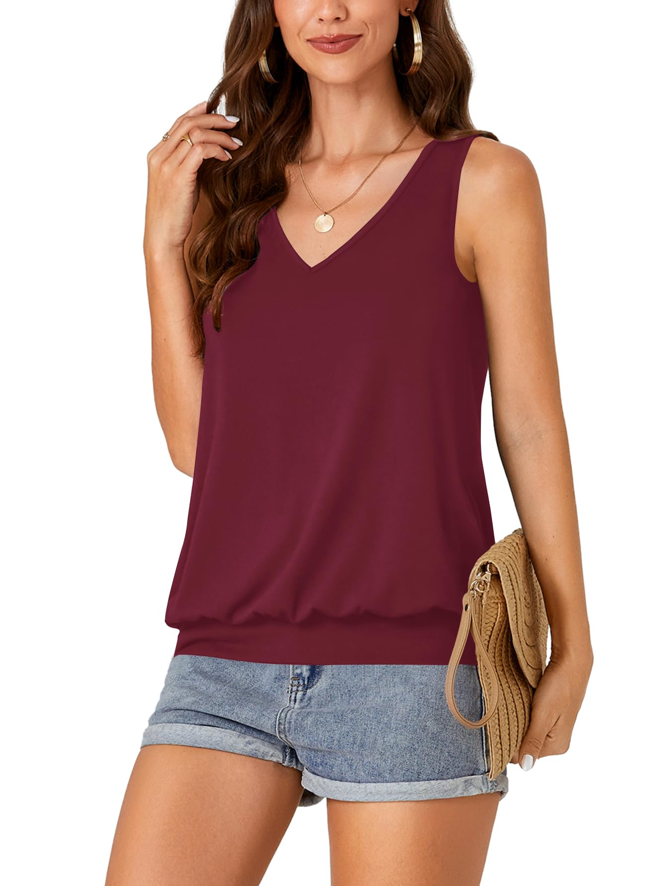 Umenlele Women's V Neck Casual Tank Tops