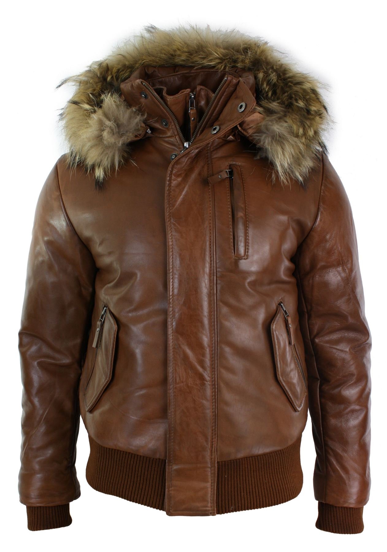 TruClothing Men's Bomber Jacket Outwear Windproof Winter Puffer Real Leather Jac