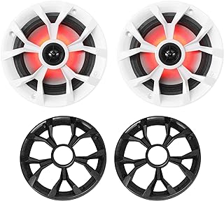 Rockville RKL65MBW 6.5" 2-Way Coaxial Marine Boat LED Speakers Pair | 700W Peak / 170W RMS, 4 Ohm, Waterproof, Red/Blue Beat-Sync LEDs, 35Hz-20kHz, Includes Black/White Grilles and 16.4 Ft Wire
