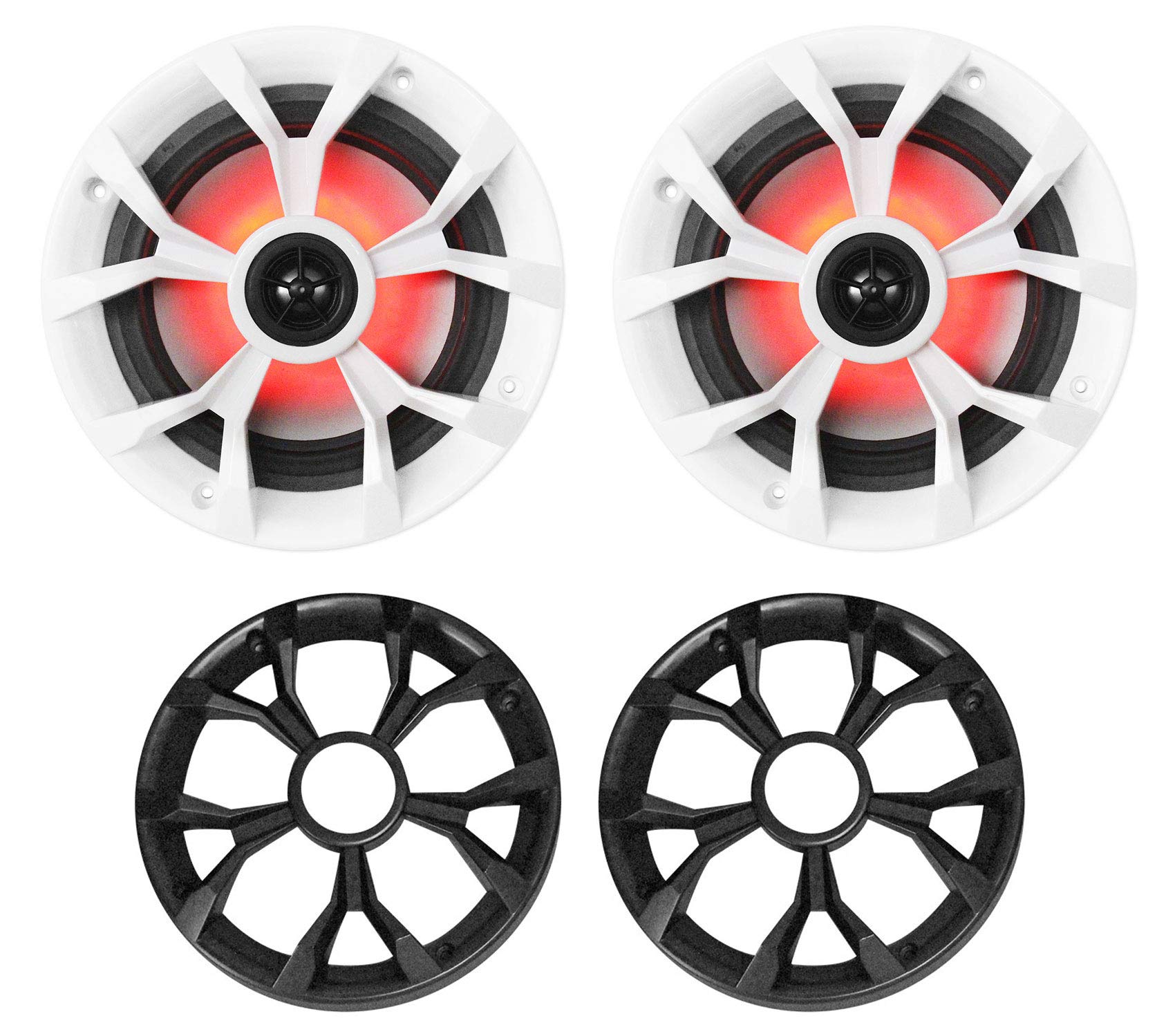 Rockville RKL65MBW 6.5" 2-Way Coaxial Marine Boat LED Speakers Pair | 700W Peak 