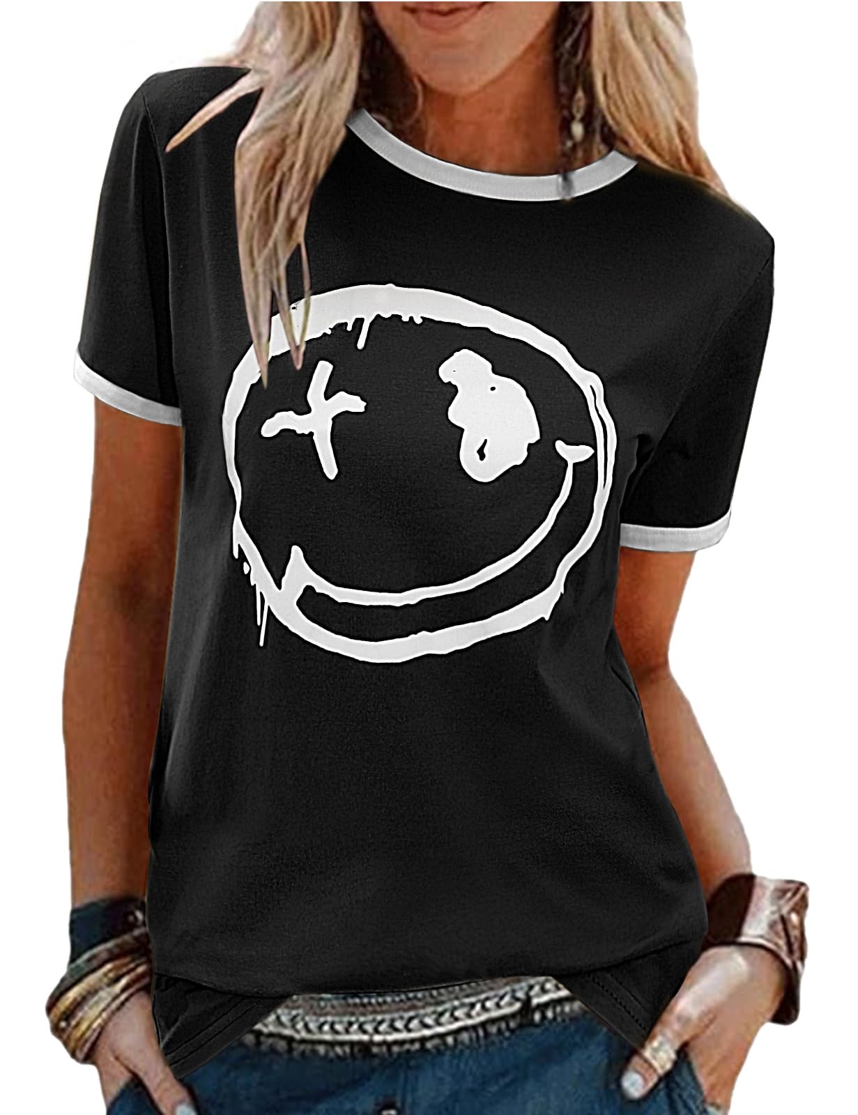 heekpek Women's T-Shirt Top Summer Short Sleeve Casual Cotton Round Neck Shirts