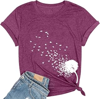 Womens Dandelion T Shirts Sunflower Graphic Short Sleeve Casual Tops