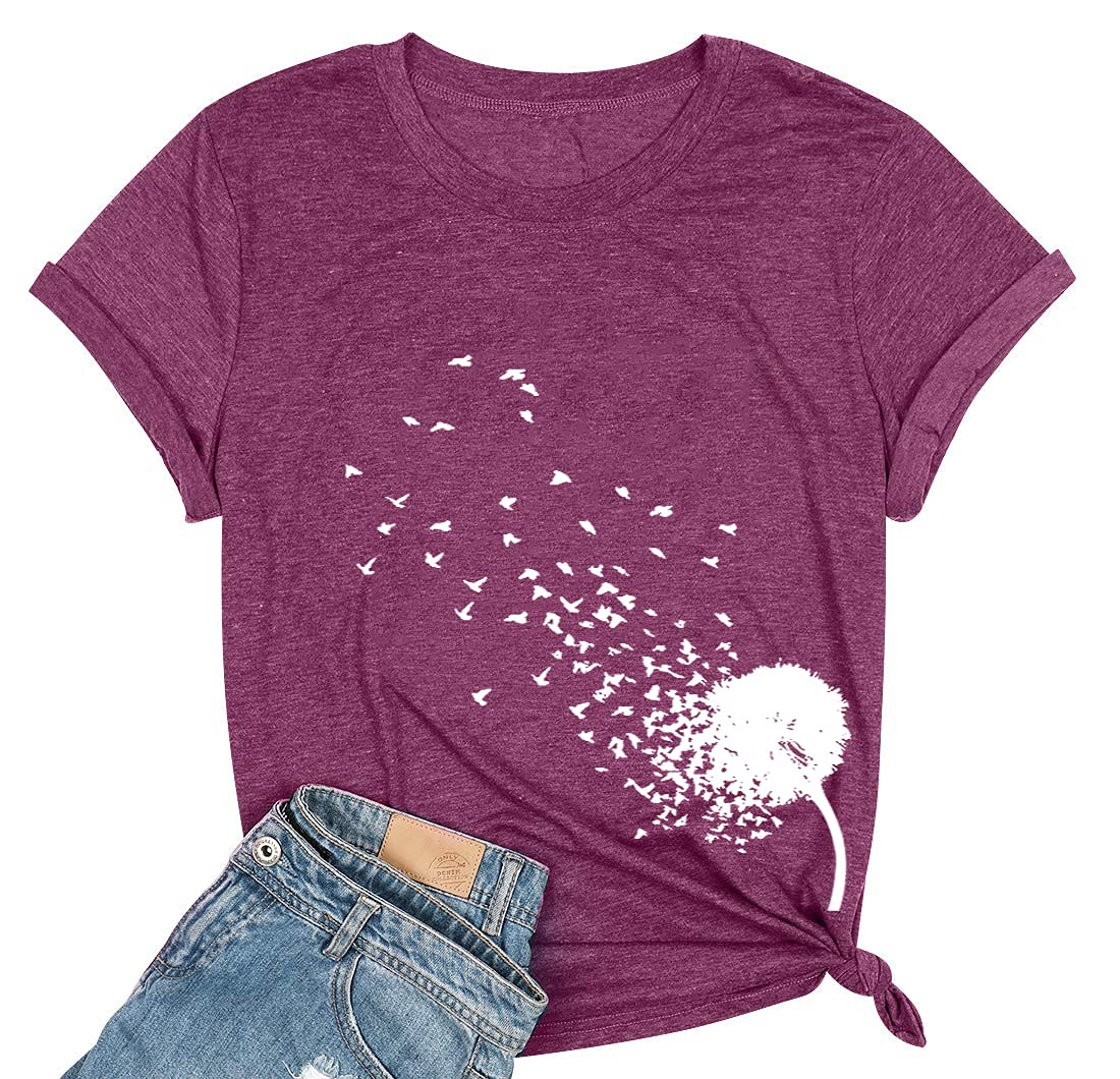 Womens Dandelion T Shirts Sunflower Graphic Short Sleeve Casual Tops
